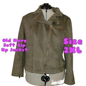 Clothing - Old Navy Army Green Suede Zip-Up Jacket Size 2XL
